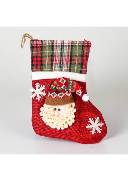 Yılbaşı Süsü Ekose Desenli Çorap Noel Baba Figürlü Kırmızı 16X23 Cm. fiyatları