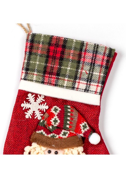 Yılbaşı Süsü Ekose Desenli Çorap Noel Baba Figürlü Kırmızı 16X23 Cm. fırsatları