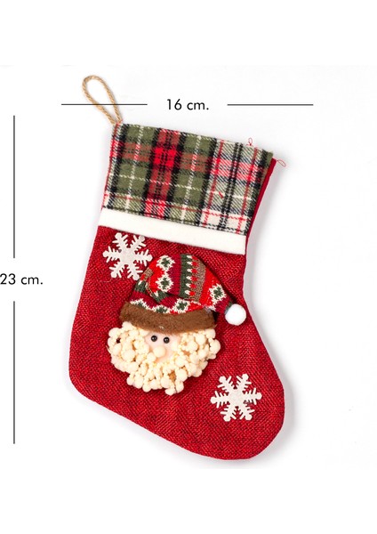 Yılbaşı Süsü Ekose Desenli Çorap Noel Baba Figürlü Kırmızı 16X23 Cm. indirimleri