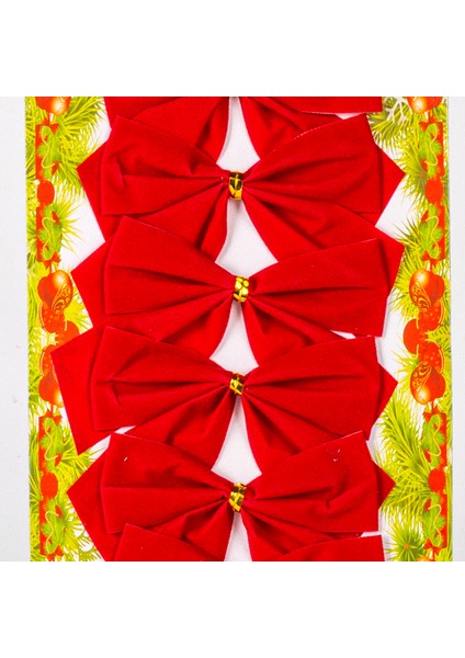 Yılbaşı Süsü Askılı Fiyonk 6'lı Paket Kırmızı 9x6 Cm. fiyatları
