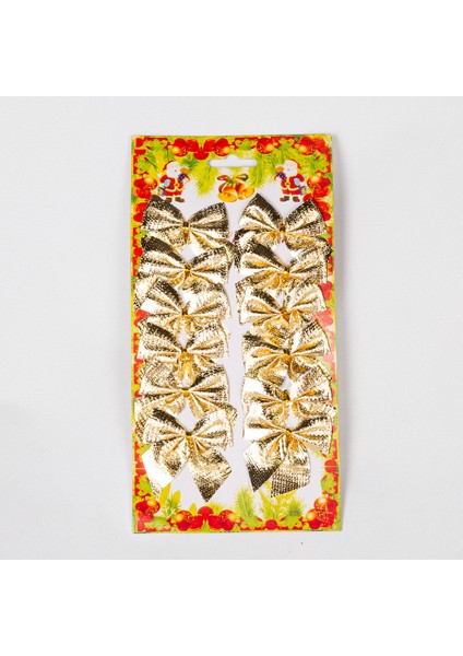 Yılbaşı Süsü Askılı Fiyonk 12'li Paket Dore 5,5x5,5 Cm.