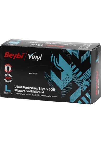 Mdr Siyah Vinyl Eldiven Pudrasız Büyük (L) - 100 Adet