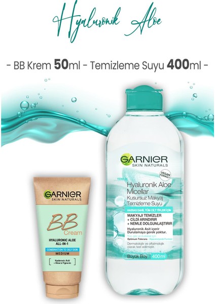 Hyaluronik Aloe Temizleme Suyu 400 ml ve BbB Krem Orta Ton 50 ml