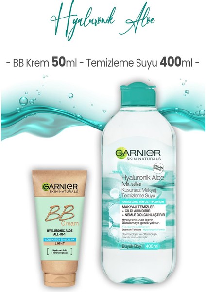 Micellar Temizleme Suyu Hyaluronik Aloe 400 ml ve BB Krem Açık Ton 50 ml