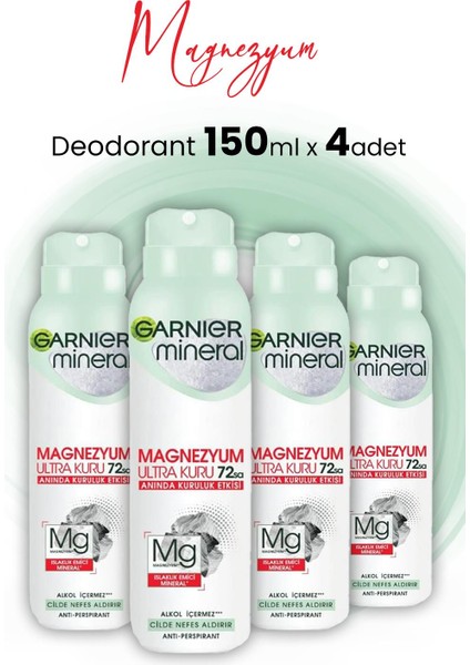 Magnezyum Ultra Kuru 72H Deodorant Sprey 150 ml x 4 Adet