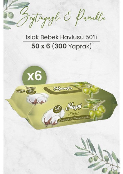 Doğal Zeytinyağlı ve Pamuklu Islak Bebek Havlusu 50 x 6 Adet 300 Yaprak