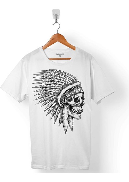 Aztec Skull Drawıngs Kuru Kafa Kızıl Derili Yerli Erkek Tişört