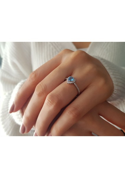 Pırlanta ve Kalp Mavi Topaz Taşlı Yüzük 0415R0060 fırsatları