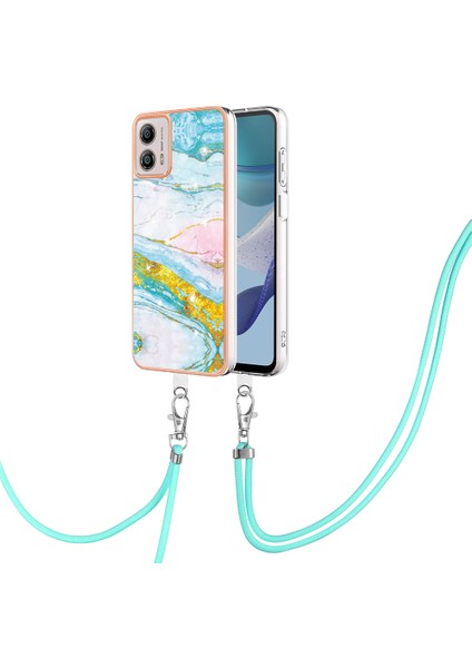 Motorola Moto G53 5g / G13 4g Tpu Kapak Elektürülüm Imd Mermer Desenli Telefon Kılıfı Lanyard (Yurt Dışından)