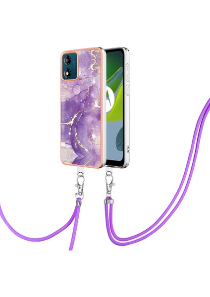 Motorola Moto E13 4g Imd Mermer Desenli Telefon Kılıfı Elektrokaplatma Tpu Krizle Anti-Çizelge Kapağı Lanyard (Yurt Dışından)