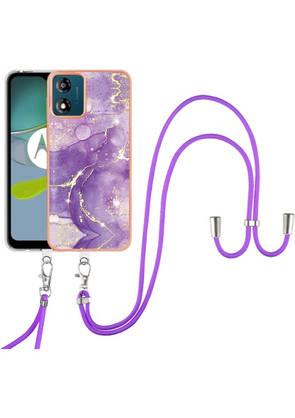 Motorola Moto E13 4g Imd Mermer Desenli Telefon Kılıfı Elektrokaplatma Tpu Krizle Anti-Çizelge Kapağı Lanyard (Yurt Dışından) fiyatları