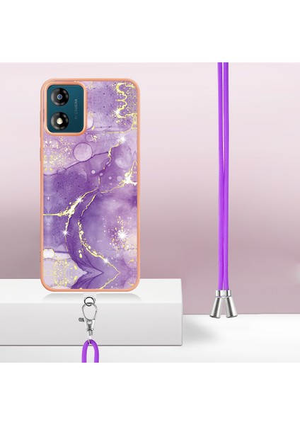 Motorola Moto E13 4g Imd Mermer Desenli Telefon Kılıfı Elektrokaplatma Tpu Krizle Anti-Çizelge Kapağı Lanyard (Yurt Dışından) modelleri
