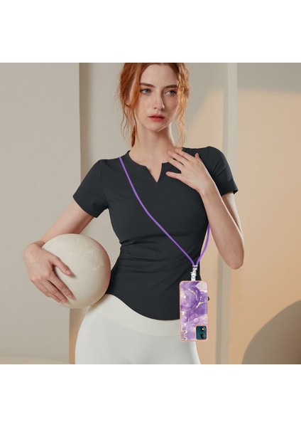 Motorola Moto E13 4g Imd Mermer Desenli Telefon Kılıfı Elektrokaplatma Tpu Krizle Anti-Çizelge Kapağı Lanyard (Yurt Dışından) indirimleri