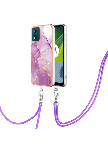 Motorola Moto E13 4g Imd Mermer Desenli Telefon Kılıfı Elektrokaplatma Tpu Krizle Anti-Çizelge Kapağı Lanyard (Yurt Dışından)
