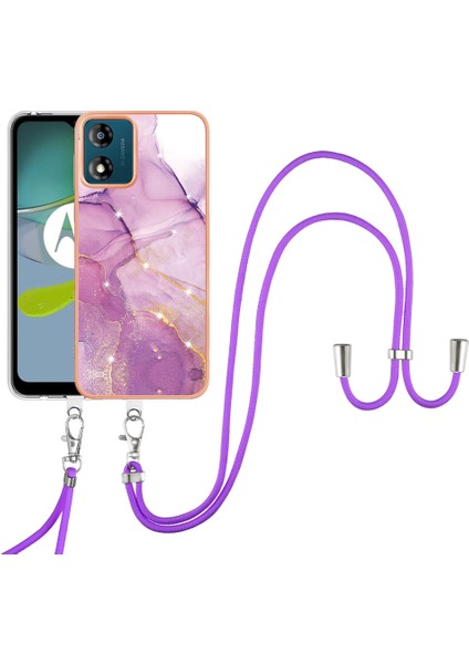 Motorola Moto E13 4g Imd Mermer Desenli Telefon Kılıfı Elektrokaplatma Tpu Krizle Anti-Çizelge Kapağı Lanyard (Yurt Dışından) fiyatları