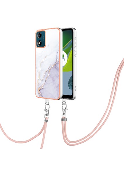 Motorola Moto E13 4g Imd Mermer Desenli Telefon Kılıfı Elektrokaplatma Tpu Krizle Anti-Çizelge Kapağı Lanyard (Yurt Dışından)