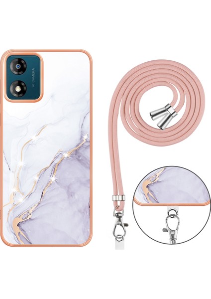 Motorola Moto E13 4g Imd Mermer Desenli Telefon Kılıfı Elektrokaplatma Tpu Krizle Anti-Çizelge Kapağı Lanyard (Yurt Dışından) fırsatları