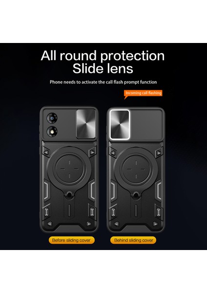 Motorola Moto E13 4g Slayt Kamera Lid Akıllı Telefon Kasası Dönen Kickstand Pc+Tpu Kapağı (Yurt Dışından) fiyatları