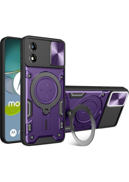 Motorola Moto E13 4g Slayt Kamera Lid Akıllı Telefon Kasası Dönen Kickstand Pc+Tpu Kapağı (Yurt Dışından)