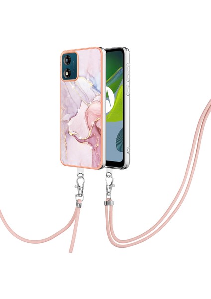 Motorola Moto E13 4g Imd Mermer Desenli Telefon Kılıfı Elektrokaplatma Tpu Krizle Anti-Çizelge Kapağı Lanyard (Yurt Dışından)