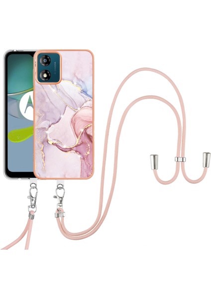 Motorola Moto E13 4g Imd Mermer Desenli Telefon Kılıfı Elektrokaplatma Tpu Krizle Anti-Çizelge Kapağı Lanyard (Yurt Dışından) fiyatları