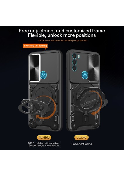 Motorola Moto G71 5g Ücretsiz Döndürme Kickstand Telefon Kasası Slayt Kamera Kapağı Pc+Tpu Arka Kapak (Yurt Dışından)