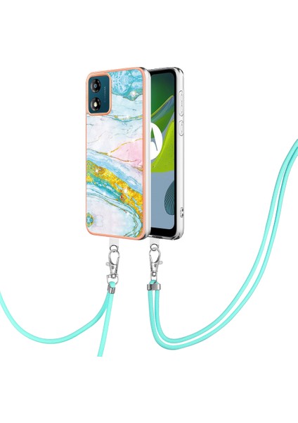 Motorola Moto E13 4g Imd Mermer Desenli Telefon Kılıfı Elektrokaplatma Tpu Krizle Anti-Çizelge Kapağı Lanyard (Yurt Dışından)