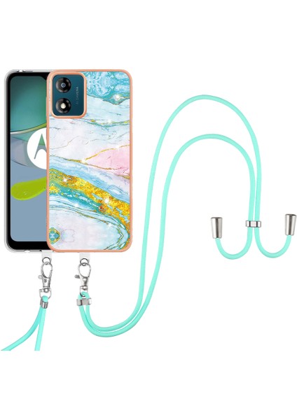 Motorola Moto E13 4g Imd Mermer Desenli Telefon Kılıfı Elektrokaplatma Tpu Krizle Anti-Çizelge Kapağı Lanyard (Yurt Dışından) fiyatları