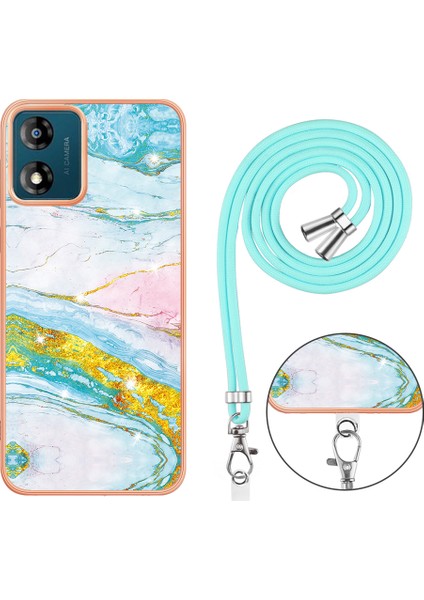 Motorola Moto E13 4g Imd Mermer Desenli Telefon Kılıfı Elektrokaplatma Tpu Krizle Anti-Çizelge Kapağı Lanyard (Yurt Dışından) fırsatları
