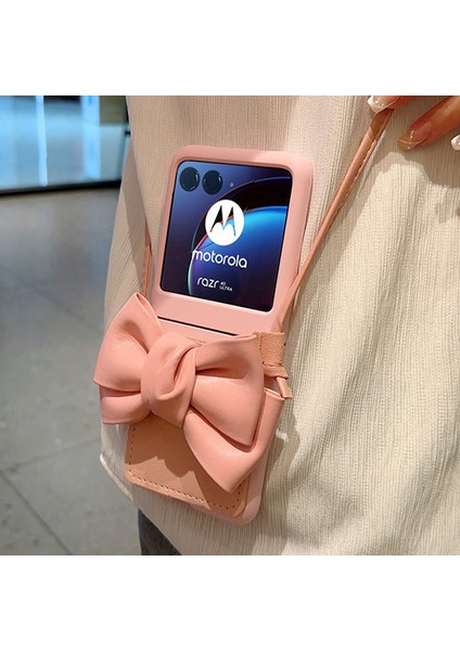 Motorola Razr 40 Ultra 5g Crossbody Telefon Kılıfı Bowknot Dekor Deri Kaplamalı Pc Kapağı Omuz Kayışı (Yurt Dışından)