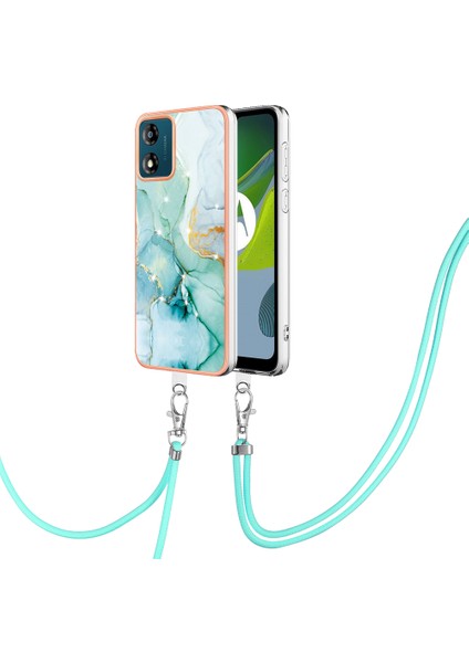 Motorola Moto E13 4g Imd Mermer Desenli Telefon Kılıfı Elektrokaplatma Tpu Krizle Anti-Çizelge Kapağı Lanyard (Yurt Dışından)