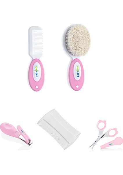 Babyjem Bebek Bakım Seti 4'lü - Fırça Tarak + Tırnak Makası + Çıt Çıt Tırnak Makası + Konak Tarağı - Pembe