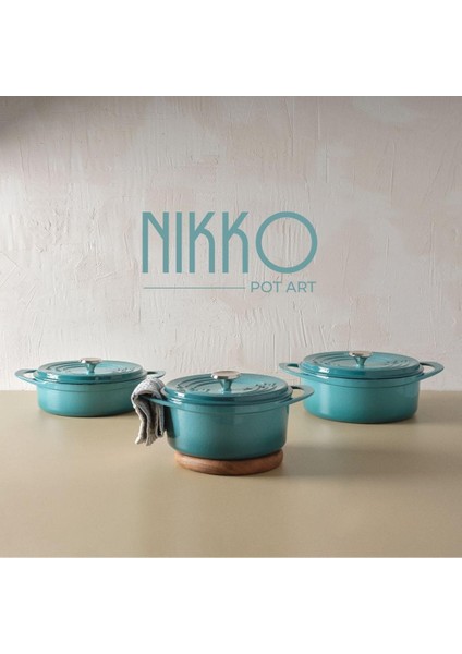 Fonksiyonel Kapaklı Nikko Mavi Derin Döküm Tencere 24 cm modelleri