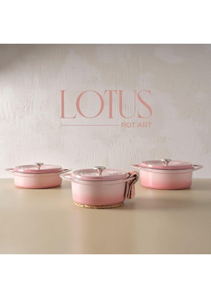 Pot Art Fonksiyonel Kapaklı Lotus Pembe Sığ Döküm Tencere 26 cm