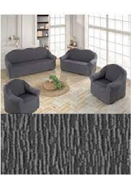 Jakarlı Düz Desen Koltuk Takım Kılıfı 3+3+1+1 Elastikli Koltuk Örtüsü