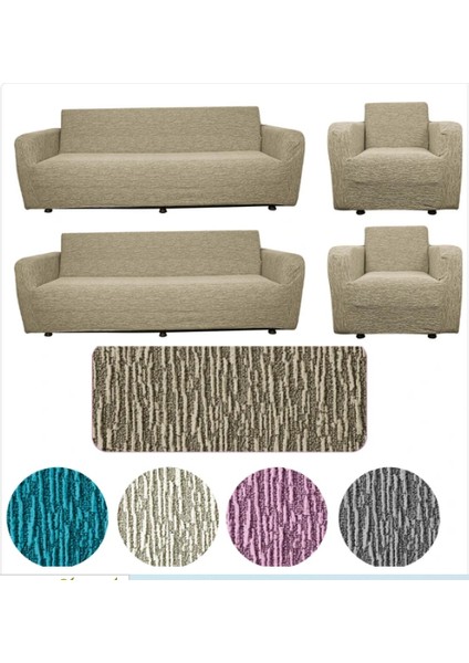 Jakarlı Düz Desen Koltuk Takım Kılıfı 3+3+1+1 Elastikli Koltuk Örtüsü