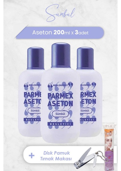 Aseton Sümbül Mor 200 Ml X 3 Adet, Oval Makyaj Pamuğu 40' Lı Ve Tırnak Makası