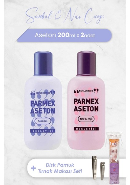 Aseton Nar Çiçeği Ve Sümbül 200 Ml, Disk Makyaj Pamuğu 100'Lü Ve Tırnak Makası Seti