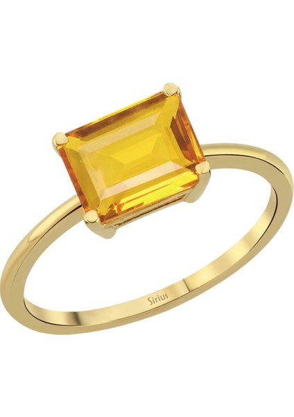 Oktagon Kesim Sitrin Taşlı Tektaş Yüzük 0402R0046