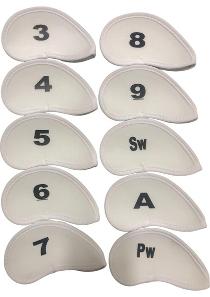 10 Adet Golf Kulübü Demir Headcover Set Koruma Bekçisi Koruyucu Beyaz (Yurt Dışından)