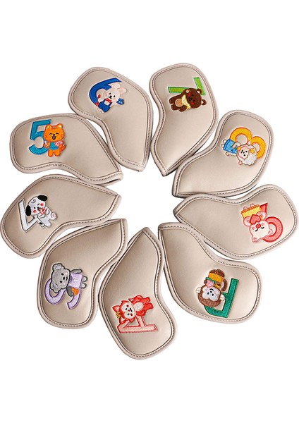 9 Adet Golf Demir Headcover Golf Kulübü Kafa Kapağı Golf Eğitimi Bej Koruyucu (Yurt Dışından)
