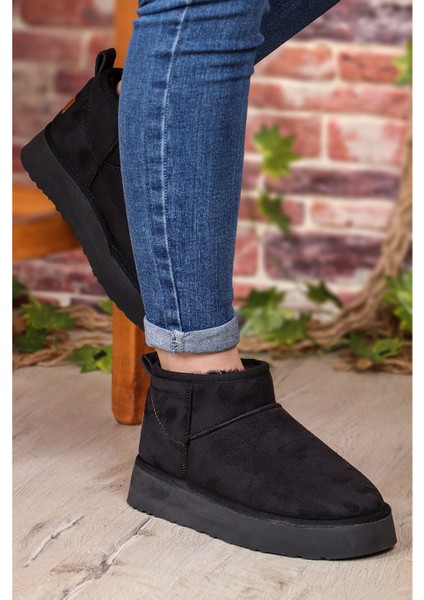Kadın Kısa İçi Peluş Süet Siyah Yüksek Taban Günlük Bot 52709