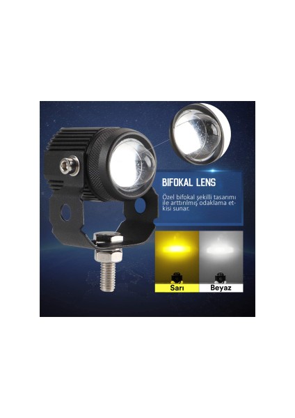 Aotrom Shooter Sis Lambası Motosiklet LED Spot Işık Beyaz-Sarı fırsatları