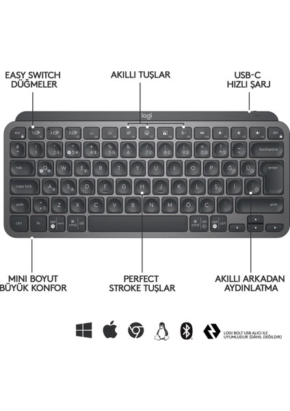 Logıtech Mx Keys Mını Q Tr Klavye Sıyah 920-010504 modelleri