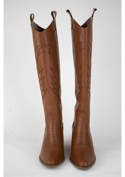 Kadın Western Kovboy Nakışlı Topuklu Çizme
