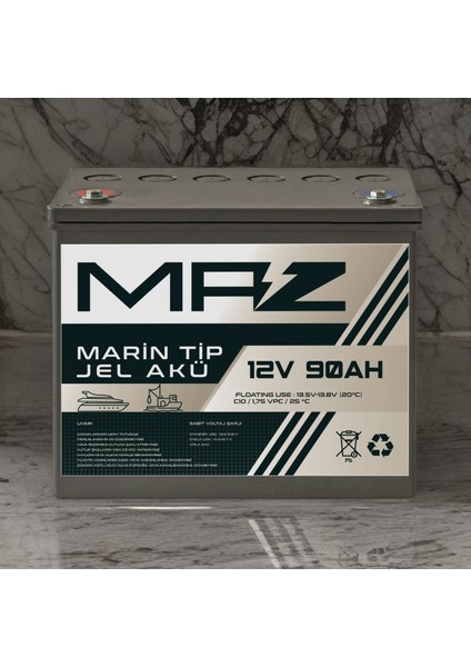 Maz Akü 12 Volt 90 Amper (Ah) Marin Jel VRLA Akü (Yat Tekne Akü)