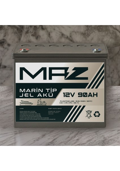 Maz Akü 12 Volt 90 Amper (Ah) Marin Jel VRLA Akü (Yat Tekne Akü)