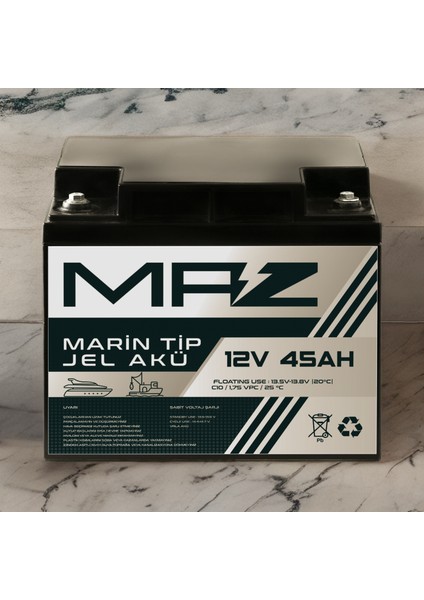 12 Volt 45 Amper (Ah) Marin Jel Vrla Akü (Yat Tekne Akü) modelleri