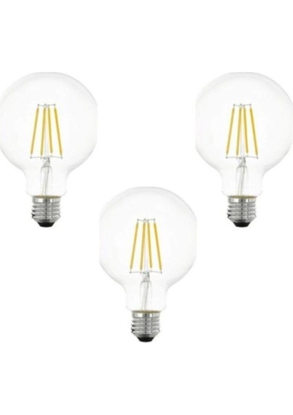 G95 4W 3'lü Paket 6500K Beyaz LED Rustik Dekoratif Ampul Vintage Aydınlatma