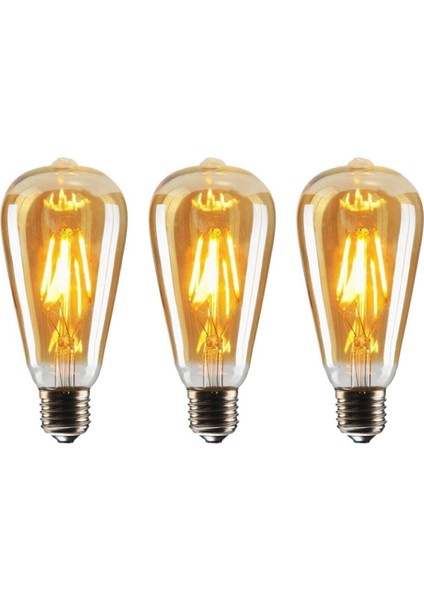 Rustik LED Ampul 3'lü Eko Paket Amber E27 Duy Armut Tipi ST64 Dekoratif